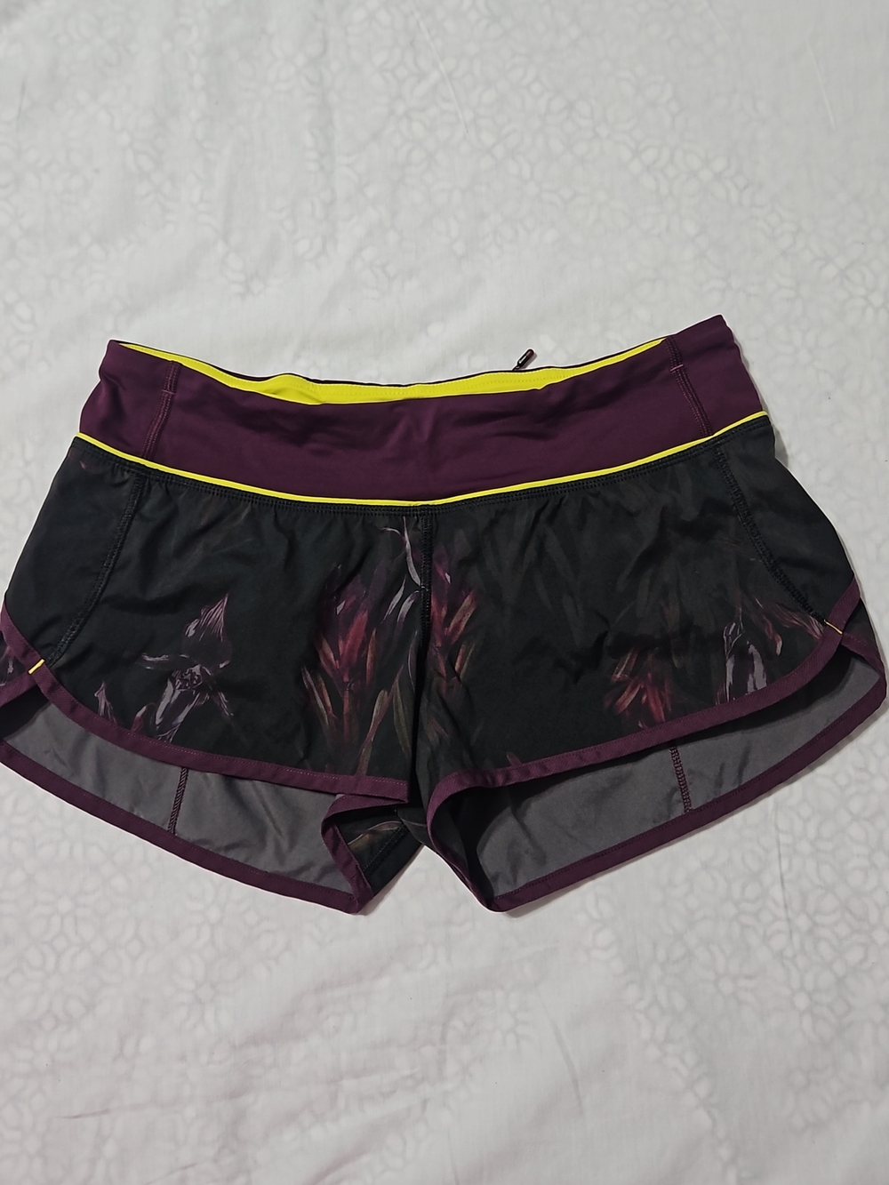 lululemon athletica Plum and Black Athletic Shorts with Yellow Accent
